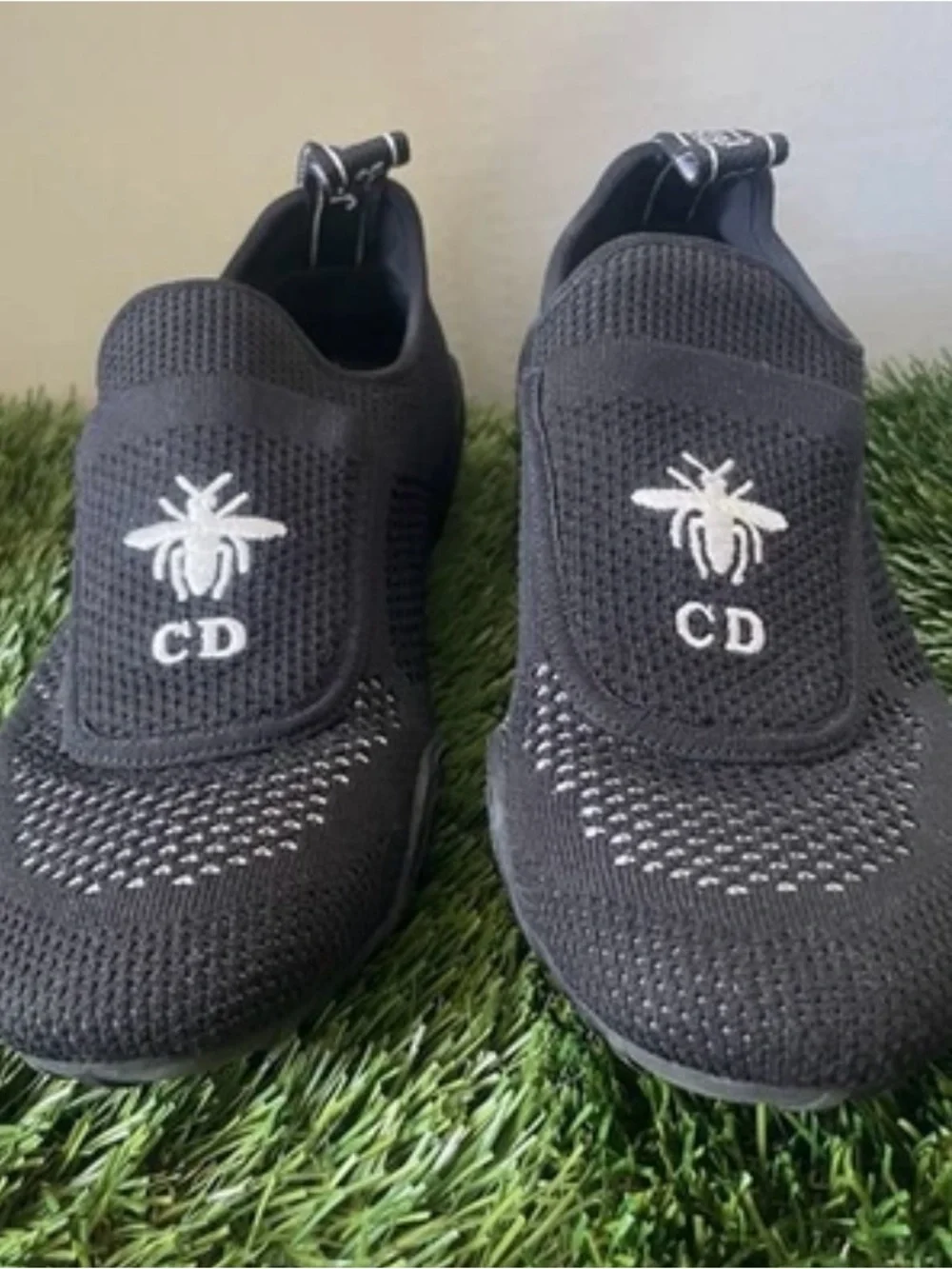 Christian Dior D-Connect Black Knit Slip On Sneakers Bee Logo EU 36.5